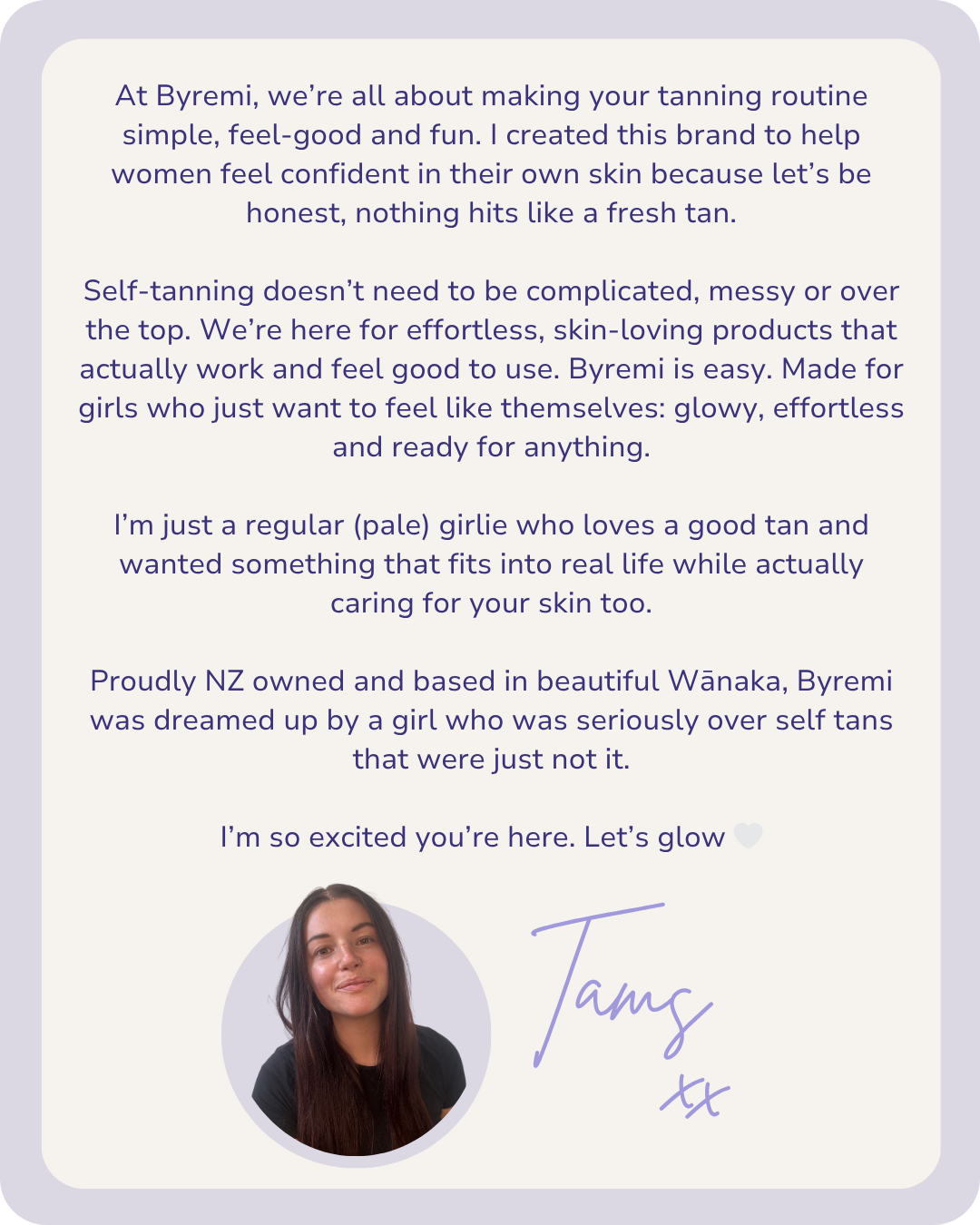 note from byremi self tan founder