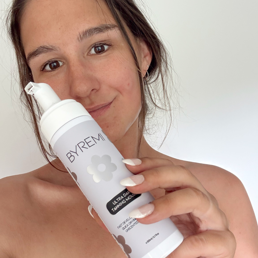 Byremi Ultra dark self tanning lotion with model