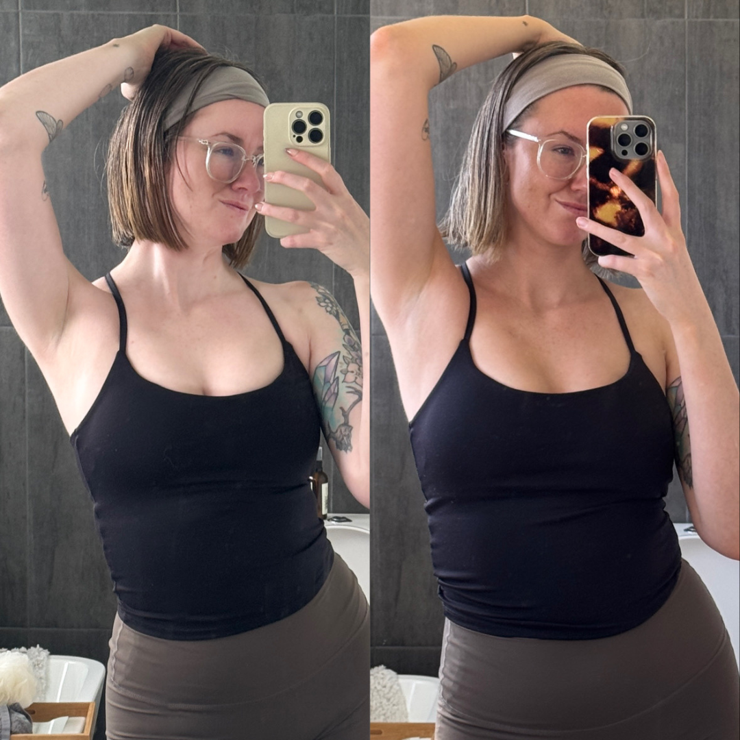 Before and after using Byremi medium dark self tanner