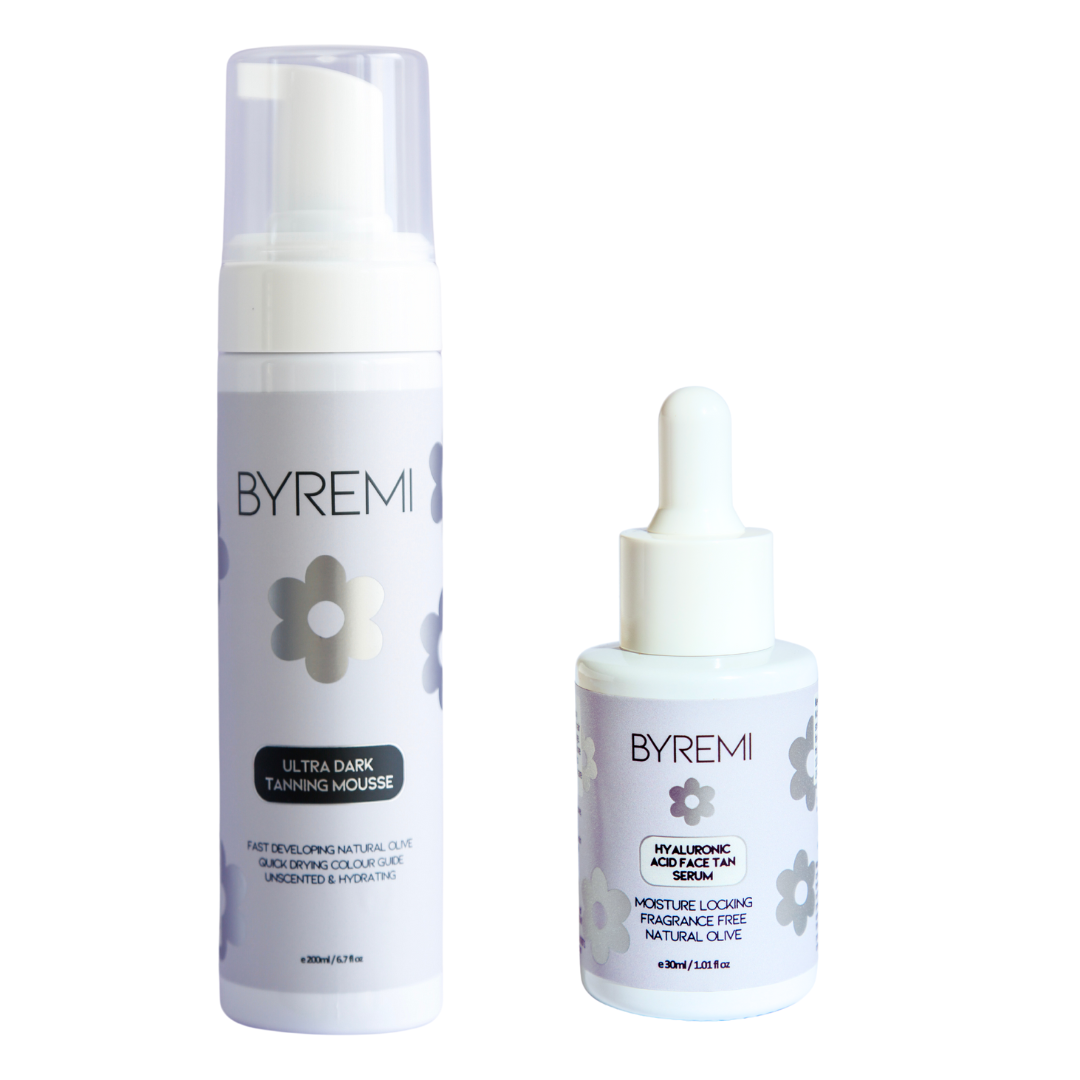 Two skincare products from BYREMI on a white background Face Tan and Tanning Mousse